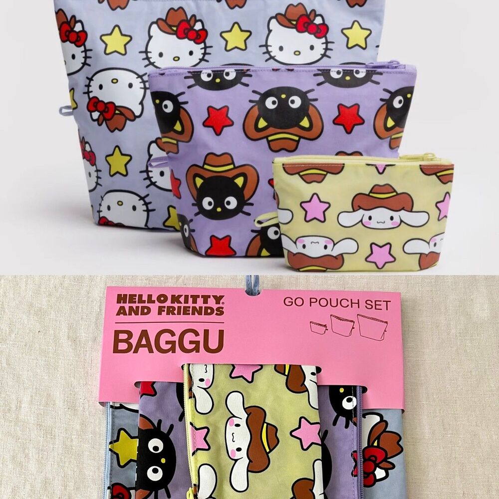 NWT BAGGU x Hello Kitty Go Pouch Set HELLO KITTY FRIENDS WESTERN